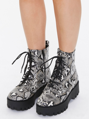 Faux Snakeskin Platform Boots