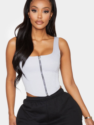 Shape Grey Sweat Zip Detail Crop Top