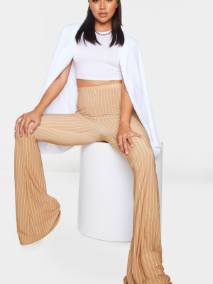 Camel Pinstripe Ruched Bum Slinky Flared Pants