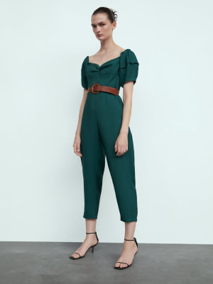 Puff Sleeve Belted Jumpsuit