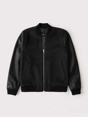 Vegan Leather Sleeve Bomber Jacket