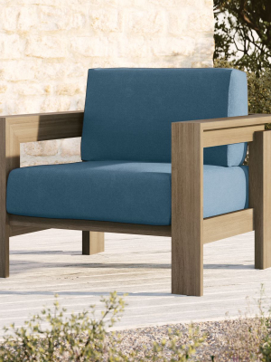 Walker Grey Wash Teak Lounge Chair With Sapphire Sunbrella ® Cushions