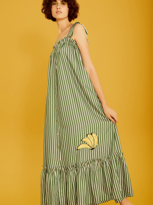 Josephine Striped Long Dress With Banana Detail