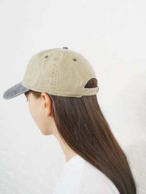 Washed Cotton 6-panel Cap Khaki X Black