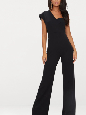 Black Drape One Shoulder Jumpsuit