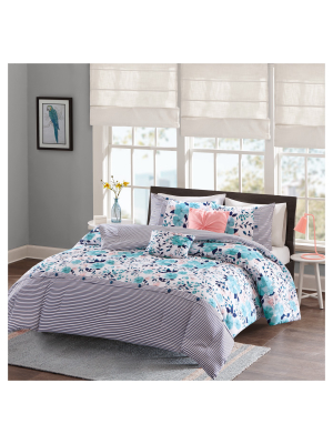 Blue Brie Floral Printed Reversible Comforter Set