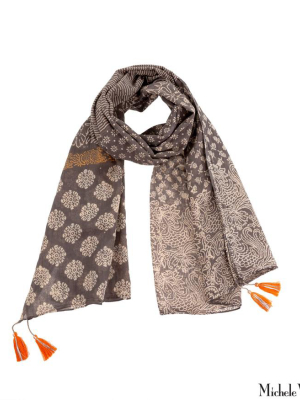 Rhodes Block Print Scarf Grey