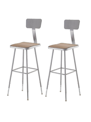 2pk Adjustable Heavy Duty Square Steel Stool With Backrest Gray - Hampton Collection