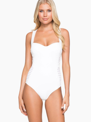 Low Back Infinity Criss Cross Straps One Piece Swimsuit - White