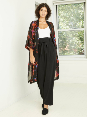 Women's Floral Print Overcoat - A New Day™ Black