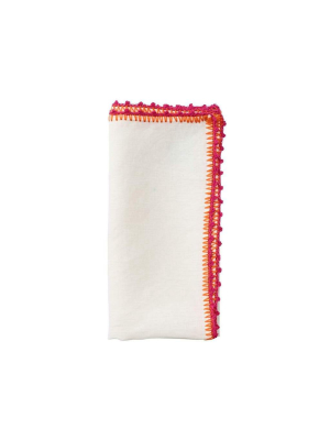 Kim Seybert Knotted Edge Napkin In White, Pink & Orange - Set Of 4