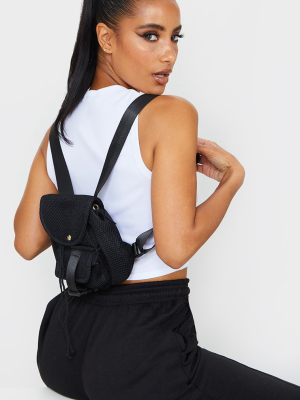 Black Mesh Seatbelt Pocket Mini Backpack
