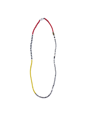 African Seed Bead Necklace Red, Black, White & Yellow