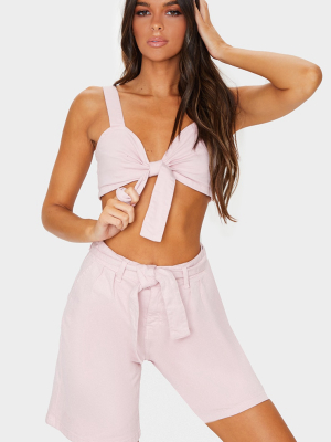 Washed Pink Tie Front Denim Bralet