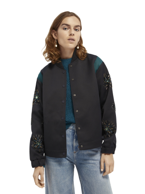 Embellished Sleeve Bomber Jacket