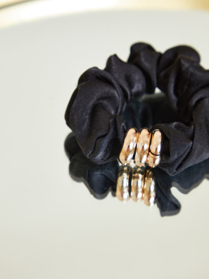 Black Satin Gold Detail Scrunchie