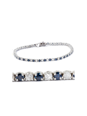 Pompeii3 1 1/2ct Blue And White Diamond Tennis Bracelet 14k White Gold