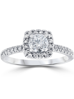 Pompeii3 3/4ct Cushion Halo Diamond Engagement Ring 14k White Gold