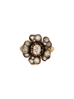 Vintage Old Mine Cut Diamond Flower Ring