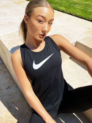 Nike Running Swoosh Logo Tank In Black