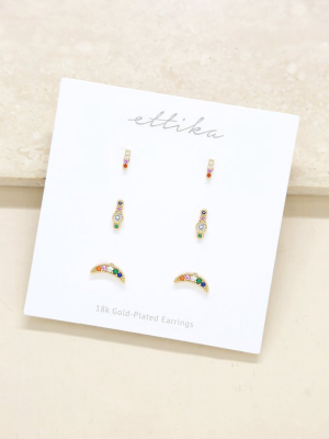 Celestial Rainbow Crystal & 18k Gold Plated Stud Set