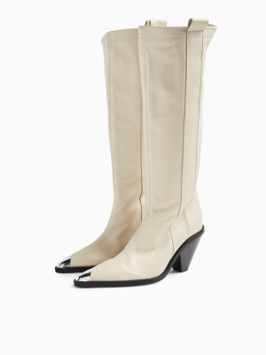 Tulip Buttermilk Leather Point Knee High Boots