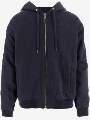 Versace Greca-trim	logo Embroidered Hooded Sweatshirt