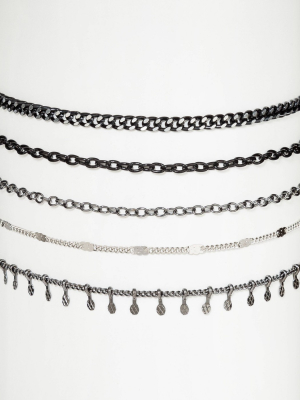 Chain Choker Necklace Set 5pc - Wild Fable™ Black/silver - Wild Fable™