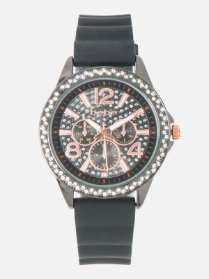 Black & Crystal Dial Silicone Strap Watch