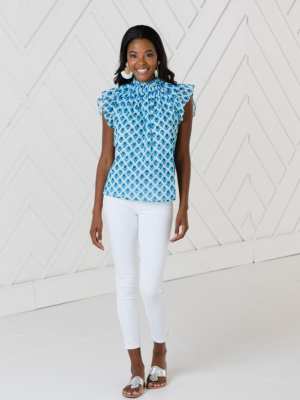 Teardrop Ruffle Neck Sleeveless Top