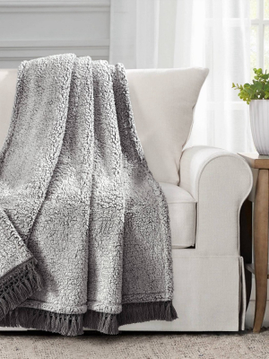 50"x60" Sherpa With Tassel And Fringe Throw Light Gray - Lush Décor