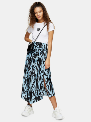 Blue Zebra Print Midi Skirt