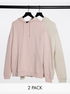 Asos Design Oversized Hoodie 2 Pack Beige/pink