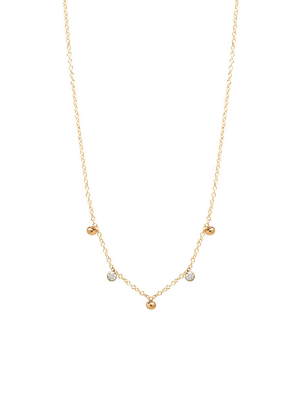 14k Scattered White Diamond And Tiny Beads Necklace