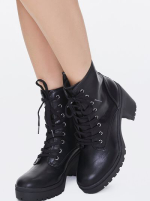 Lace-up Faux Leather Booties