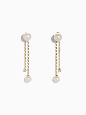 Effy 14k Yellow Gold Diamond And Fresh Water Pearl Drop Earrings, 0.05 Tcw