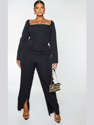 Plus Black Split Detail Tailored Pants