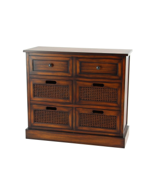 Large Wooden 6 Drawer Side Chest Brown - Olivia & May