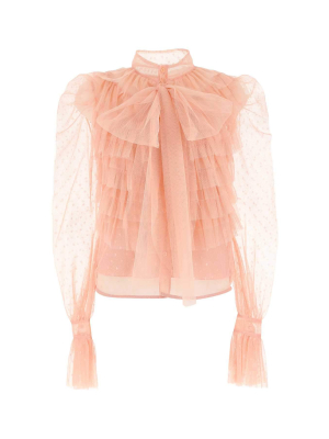 Redvalentino The Black Tag Point D'esprit Tulle Ruffle Blouse