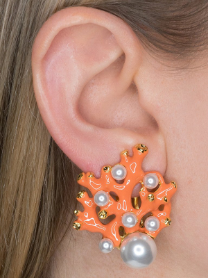 Coral & Pearl Dot Clip Earrings