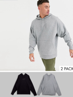 Asos Design Oversized Hoodie 2 Pack In Gray Marl/black