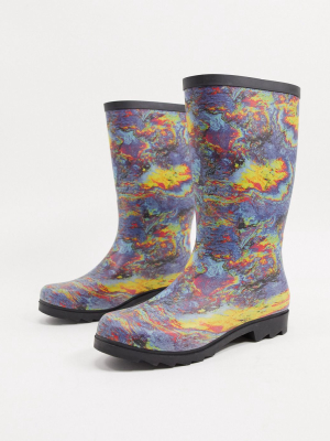 Asos Design Wellies In Multi Oil Slick Print