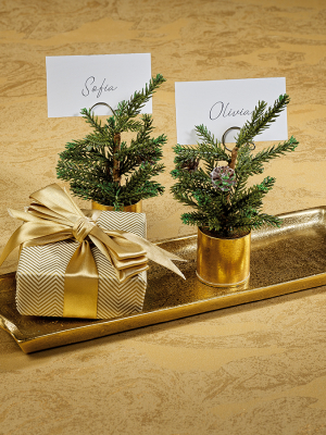 Pine In Gold Bucket Place Card Holder
