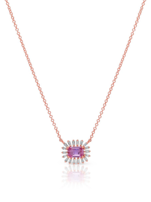 14kt Rose Gold Pink Sapphire Baguette Diamond Audelia Necklace