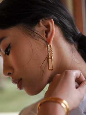 Gold Radial Ovate Drop Hoops