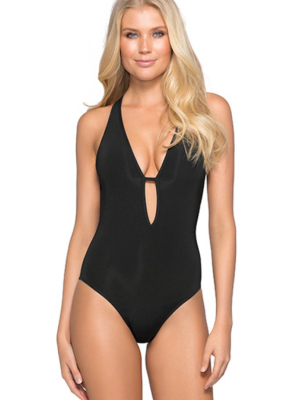 Plunge Strappy Back One Piece Swimsuit - Black