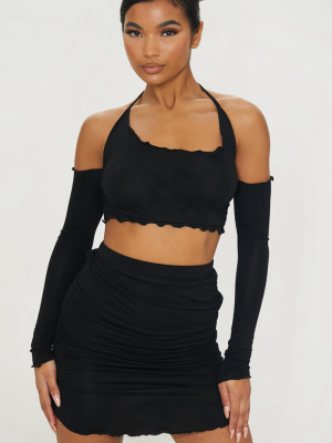 Black Halterneck Bardot Longsleeve Crop Top