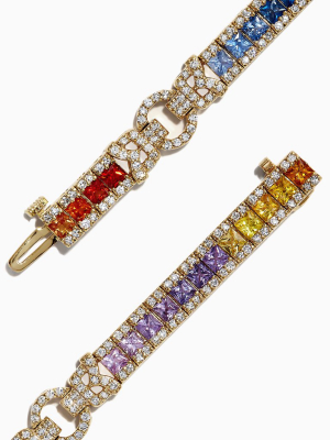 Effy Watercolors 14k Yellow Gold Multi-sapphire And Dia Bracelet, 7.66 Tcw