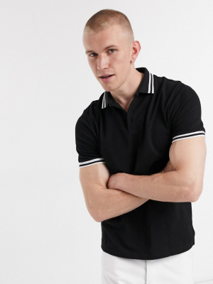 Asos Design Tipped Pique Polo Shirt In Black