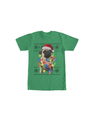 Men's Lost Gods Ugly Christmas Pug Lights T-shirt